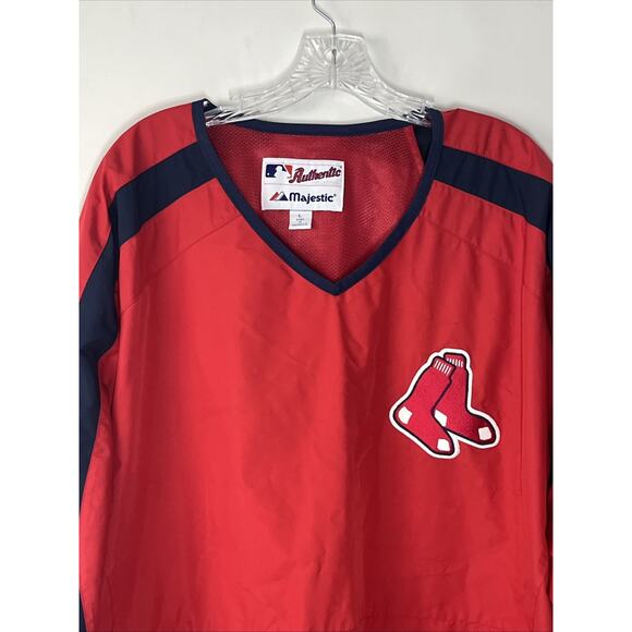 Majestic Boston Red Sox Pullover Windbreaker Jacket Mens Large Red V Neck Vented - Picture 3 of 11